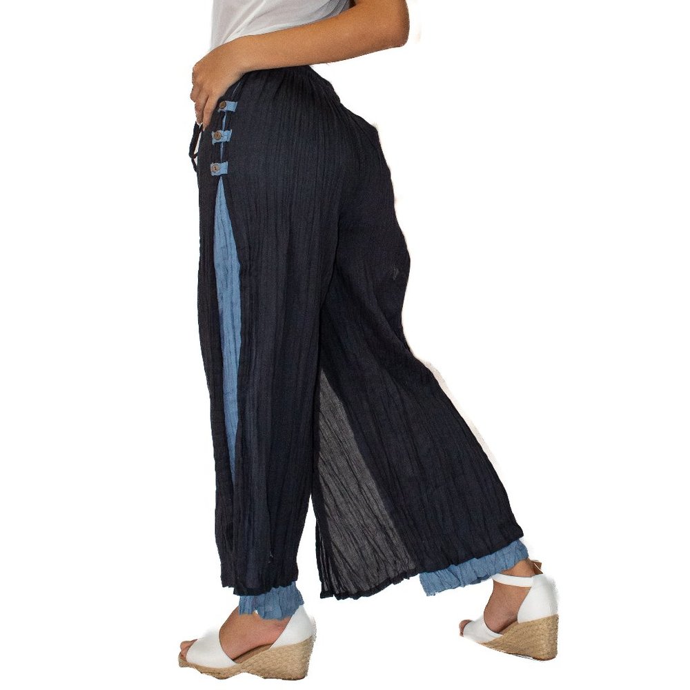 Black Grey Mix Side Split Relaxed Fit Palazzo Pant